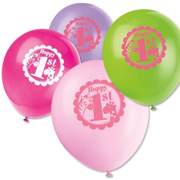 Ballons, 1. Geburtstag Mädchen, 8er Pack, Durchm. 30cm